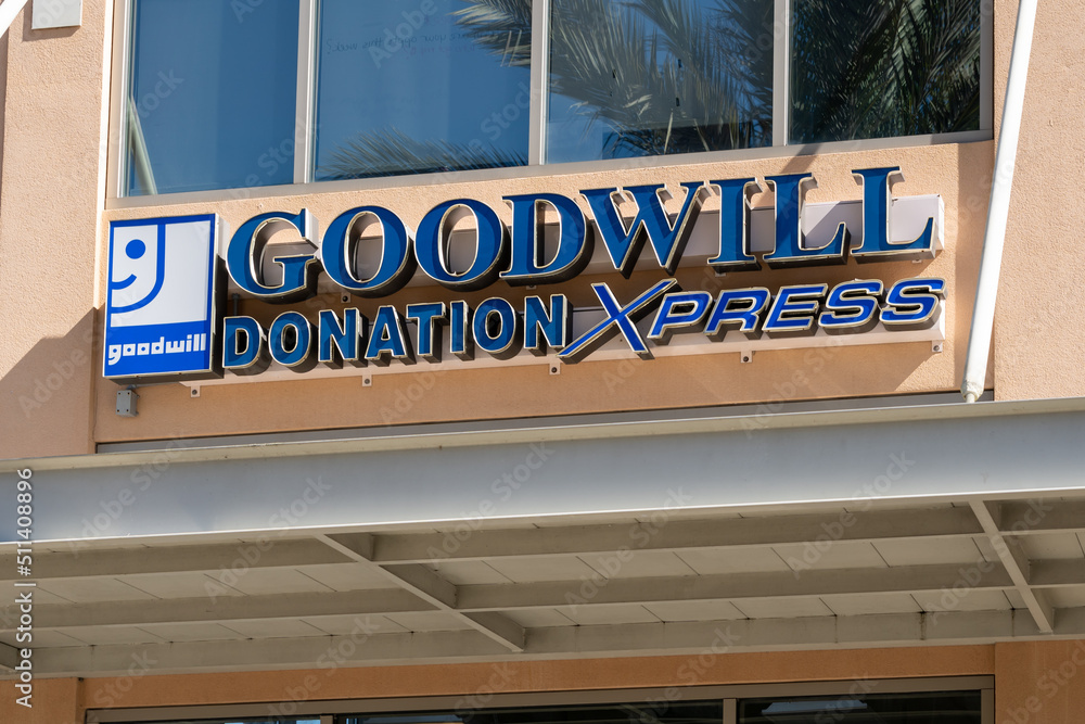 Orlando, Florida, USA January 29, 2022 Close up of Goodwill Donation