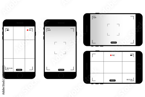 Mockup photo background. Phone screen video on transparent background. Vector illustration. Stock image.