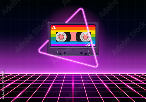 Retro Cassete with neon sparking color