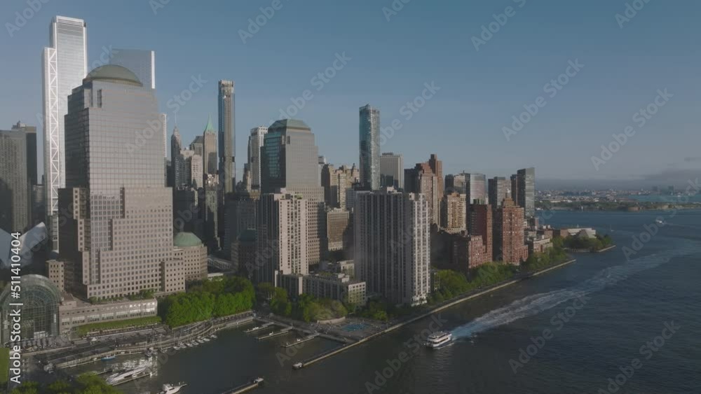 Drone flying over Manhattan against sky Drone flying over Manhattan against sky