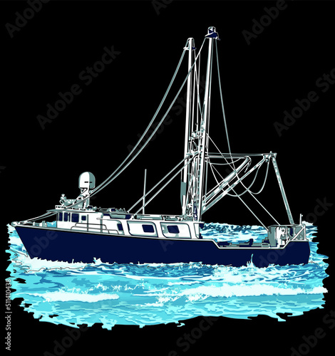 boat isolated on black background for poster, t-shirt print, business element, social media content, blog, sticker, vlog, and card. vector illustration.
