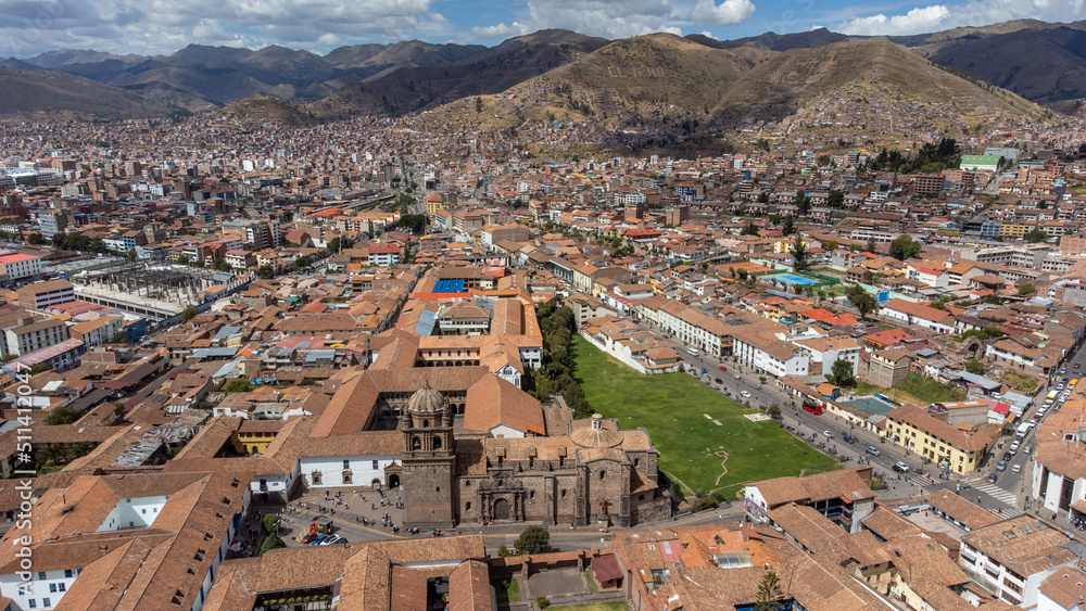 Aerial view of the Coricancha temple in Cusco.