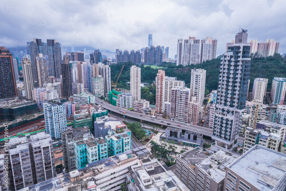 Fototapeta premium Old residential buildings in Tokwawan, Hong Kong