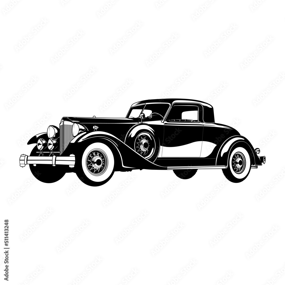 vintage car vector black and white