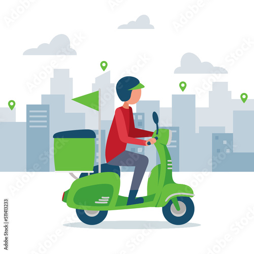 delivery guy with green motorcycle 