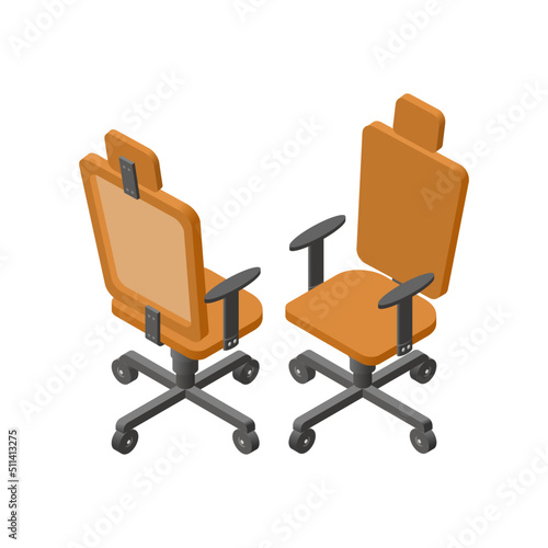 Orange office chair with arm rest isometric