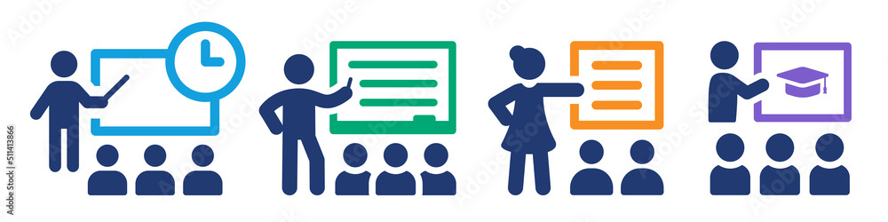 Teacher icon collection. Training and learning symbol vector illustration. Classroom concept. Teacher icon collection. Training and learning symbol vector illustration. Classroom concept.