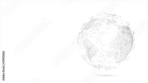Tech earth globalization in 3d animation. Global Business dots on rotating planet. photo