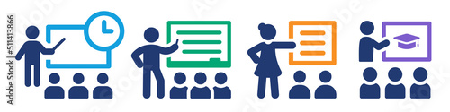 Teacher icon collection. Training and learning symbol vector illustration. Classroom concept.