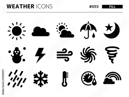 天気に関連する塗りつぶしスタイルのアイコンセット_055