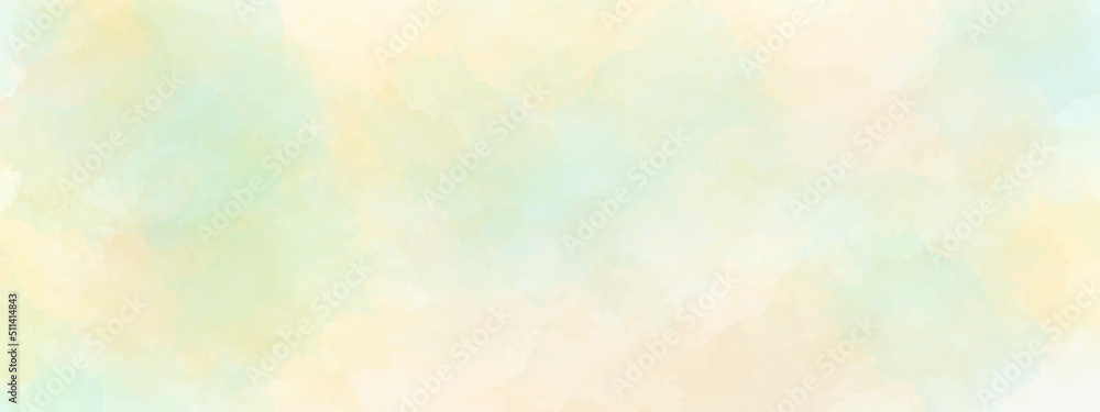 Pastel blue and yellow abstract cloudy sky watercolor, Pastel soft colorful panoramic abstract cloudy misty sunrise, Abstract pastel color watercolor for background.