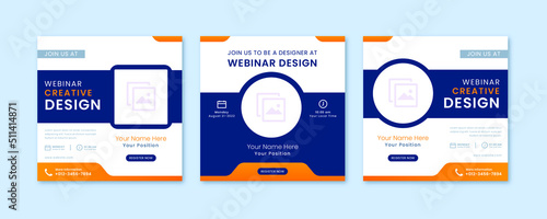 Webinar social media post template collection. Modern banner with abstract shape background and place for the photo. Usable for social media, story, banner, and website.