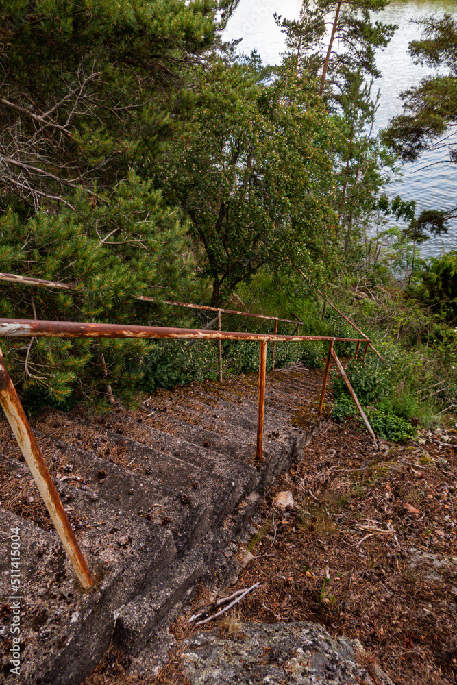 Stockholm, Sweden Abandoned stairs on an island in Lake Malaren. Stockholm, Sweden Abandoned stairs on an island in Lake Malaren.
