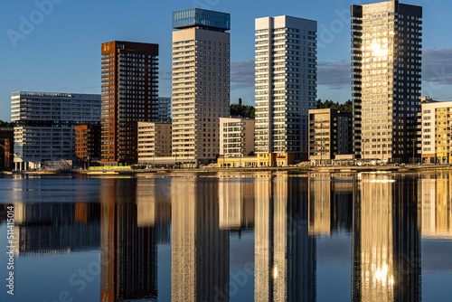 Canvas Print Stockholm, Sweden The district of Liljeholmeskajen at sunrise in summer