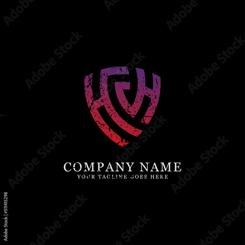 initial name HH logo design with grunge style and gradient color, vintage letter name HH logo badge vector