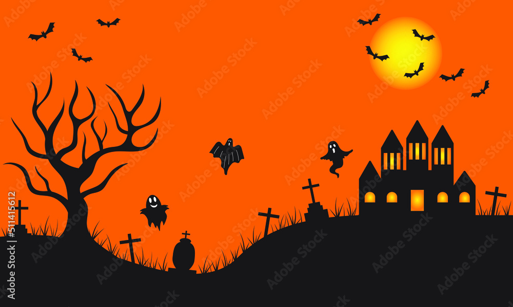 orange halloween background with black silhouette