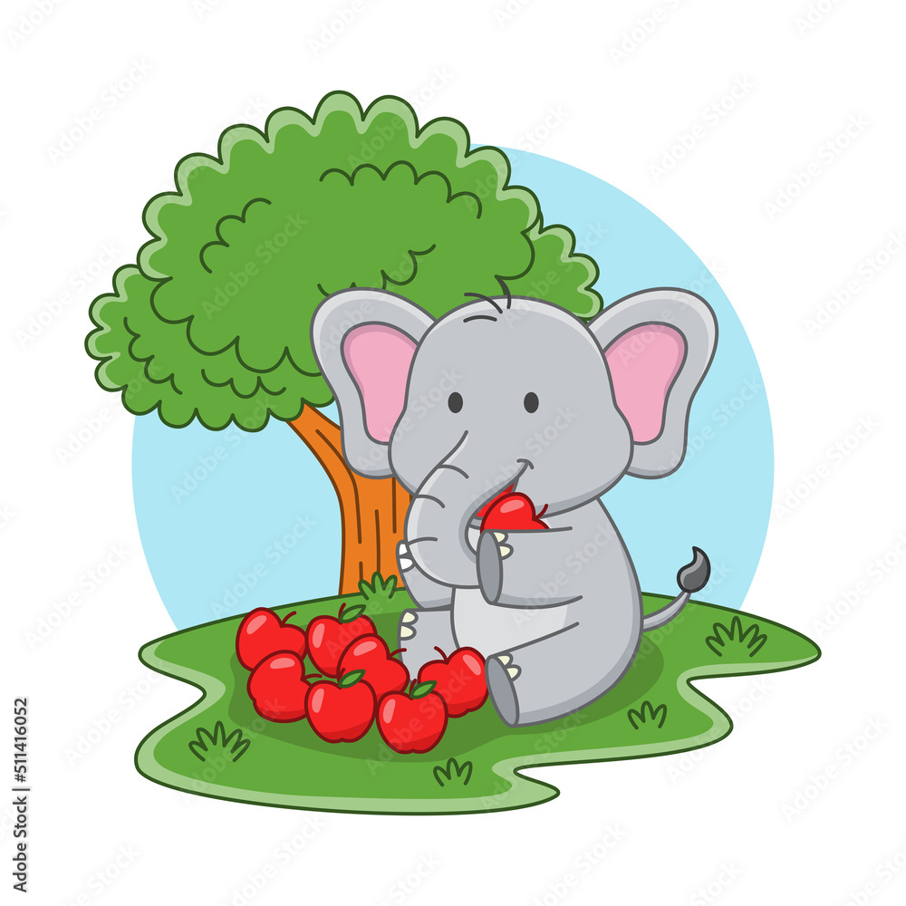 Cartoon illustration of a cute elephant eating an apple Stock Vector ...