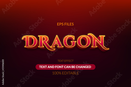 Hot flame fire red dragon mythical editable text effect. eps vector file