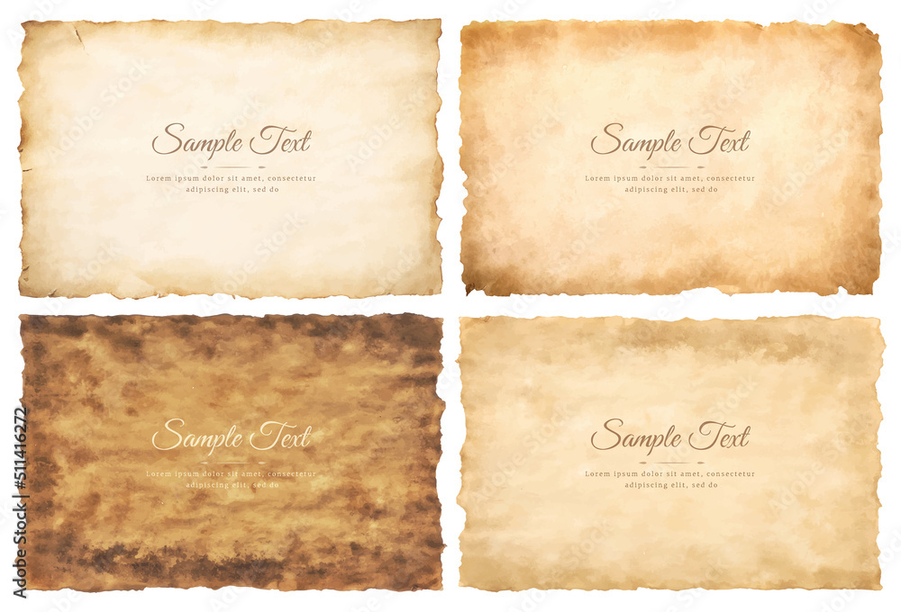 Vector collection set old parchment paper sheet vintage aged or texture isolated on white background - obrazy, fototapety, plakaty 