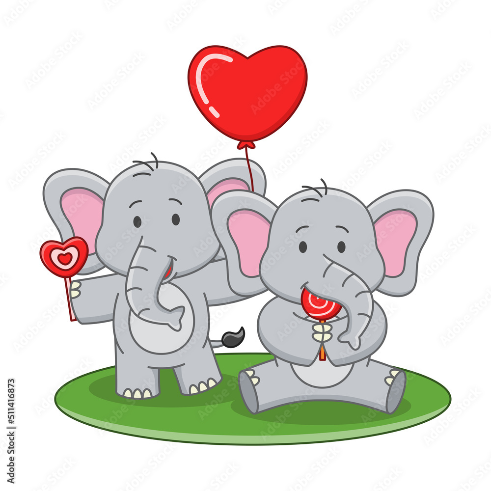Cartoon illustration of cute elephant eating a lollipop Cartoon illustration of cute elephant eating a lollipop