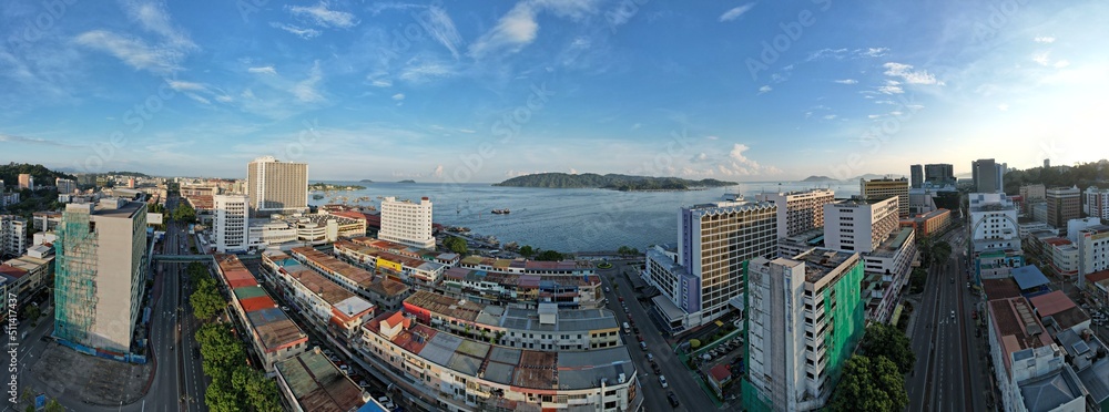 Fototapeta premium Kota Kinabalu, Sabah Malaysia – June 14, 2022: The Waterfront and Esplanade Area of Kota Kinabalu City Centre