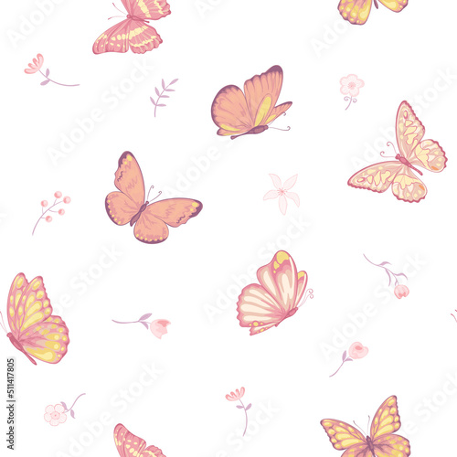 illustration Beautiful butterfly and flower botanical leaf seamless pattern for love wedding valentines day or arrangement invitation design greeting card