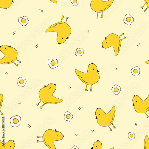 chicken cute cartoon seamless pattern