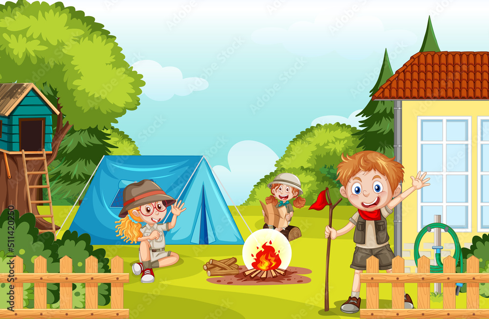Fototapeta premium Backyard camping with kids