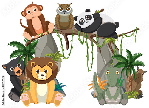 Wild animal group on white background