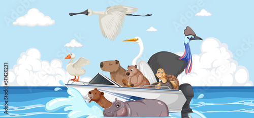 Wild animals on a boat