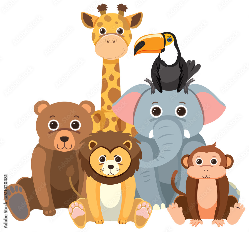 Fototapeta premium Wild animal group on white background