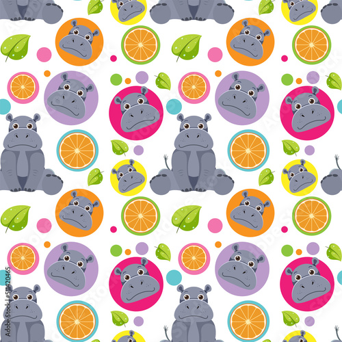 Cute hippopotamus seamless pattern