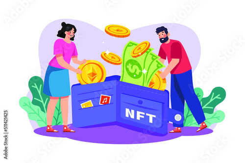 NFT wallet Illustration concept. Flat illustration isolated on white background.