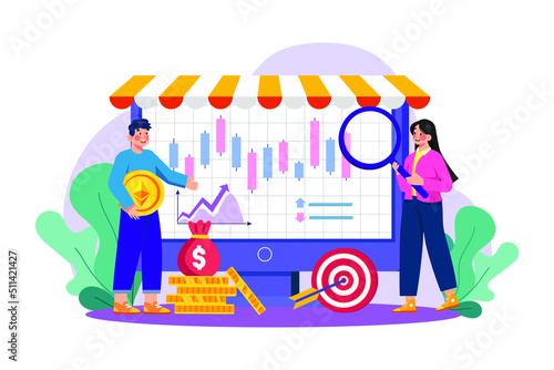 NFT marketplace Illustration concept. Flat illustration isolated on white background.