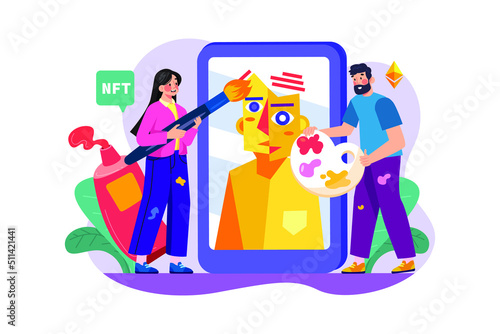 NFT artist Illustration concept. Flat illustration isolated on white background.