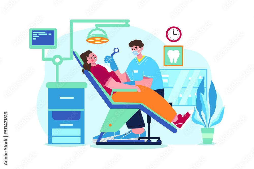 Dentist clinic Illustration concept. Flat illustration isolated on white background.