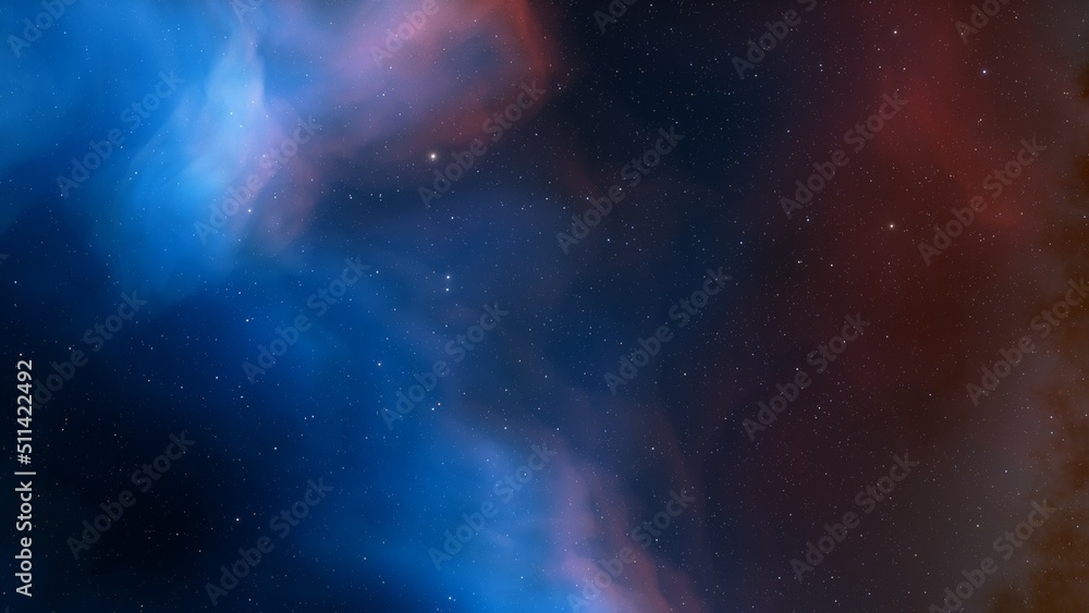 Fototapeta premium Deep space nebula with stars. Bright and vibrant Multicolor Starfield Infinite space outer space background with nebulas and stars. Star clusters, nebula outer space background 3d render 