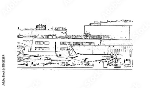 Building view with landmark of Moscow is the capital of Russia. Hand drawn sketch illustration in vector.