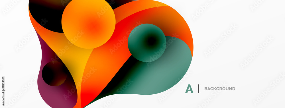 Flowing geometric shapes minimalist abstract background. Round shapes and circles. Wallpaper for concept of AI technology, blockchain, communication, 5G, science, business Flowing geometric shapes minimalist abstract background. Round shapes and circles. Wallpaper for concept of AI technology, blockchain, communication, 5G, science, business
