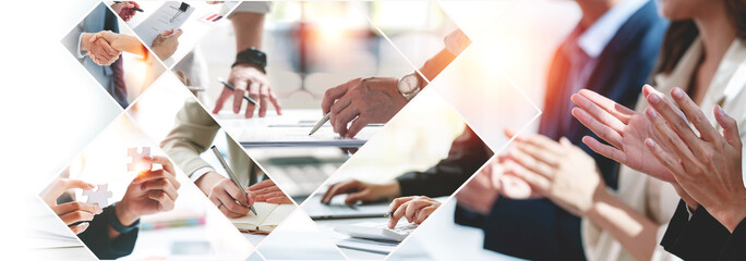 Groups of business people work together to analyze and plan marketing strategies. for the success of the organization. Business background.