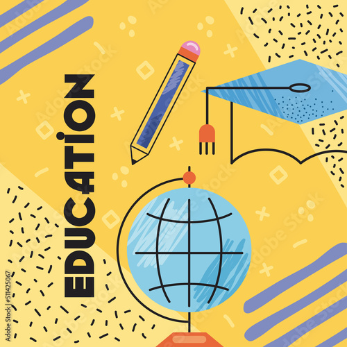 education lettering with supplies