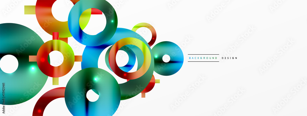 Naklejka premium Minimal geometric abstract background. Shiny and glossy circle, line and round shapes design. Trendy techno business template for wallpaper, banner, background or landing