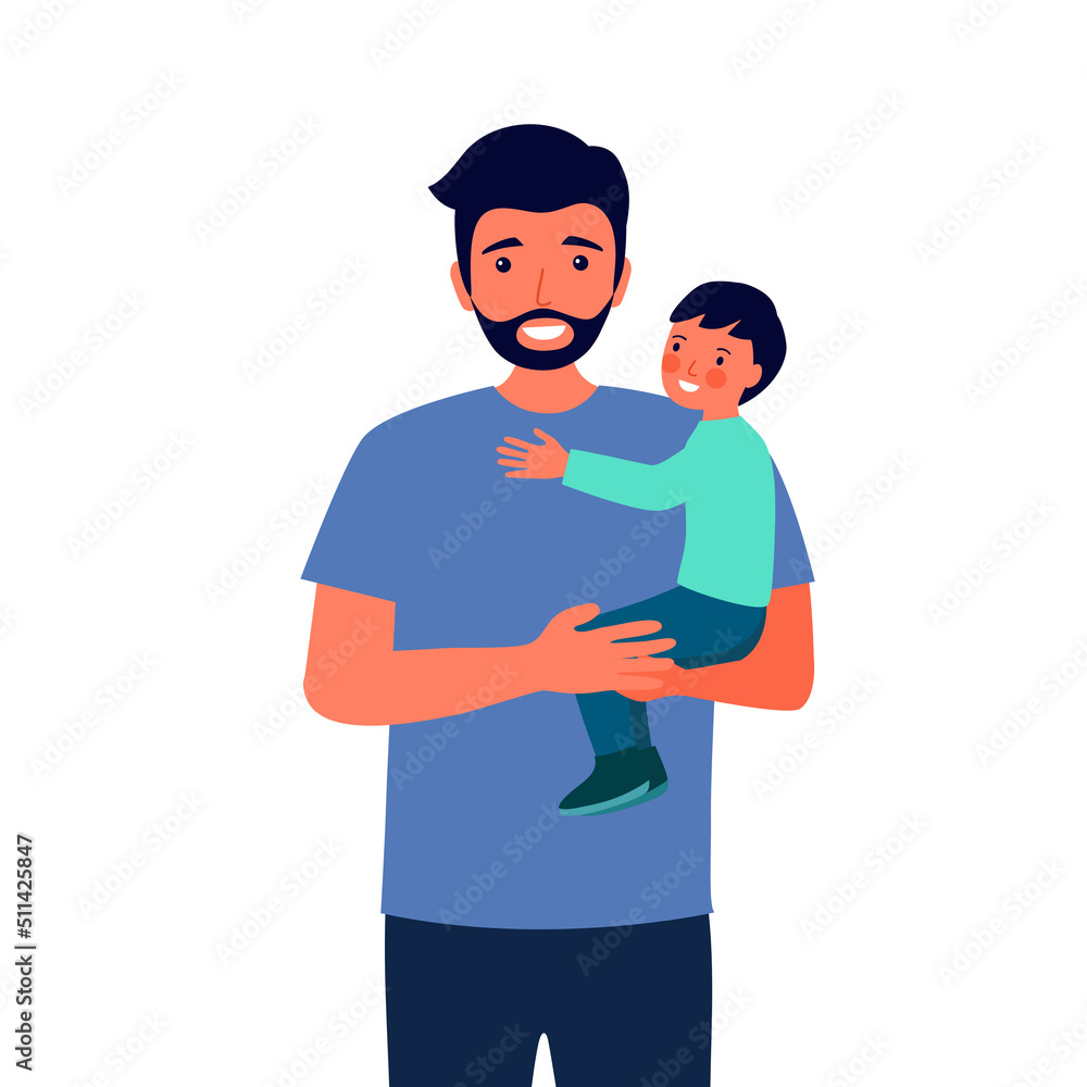 Father carrying his son in flat design on white background. Dad child concept vector illustration. Father carrying his son in flat design on white background. Dad child concept vector illustration.