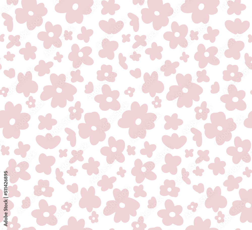Vector tender seamless ditsy pattern. Romantic texture with small pink flowers on a white background. Simple floral background