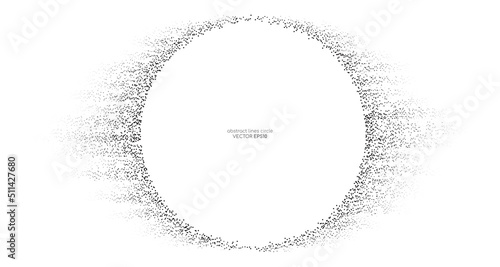 Abstract circle frame black dot particles flowing isolated on white background in concept technology, science.