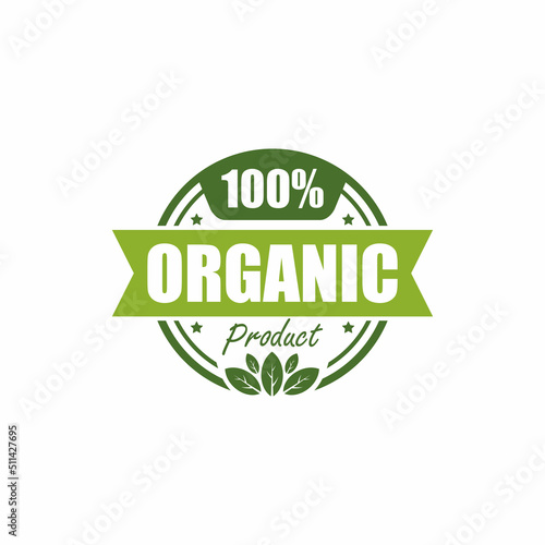 100 percent organic product label. Organic food logo, badge, icon, emblem, sticker, natural, eco, for use in the organic food industries product. Vector illustration