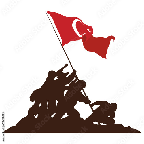 turkey soldiers lifting flag photo