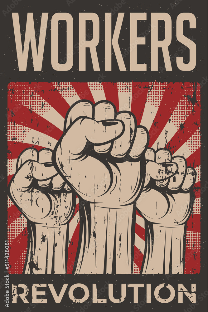 Workers revolution retro rustic poster