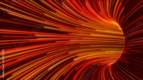 Wavy Neon Tunnel with Orange, Yellow and Red Stripes. 3D Render. photo