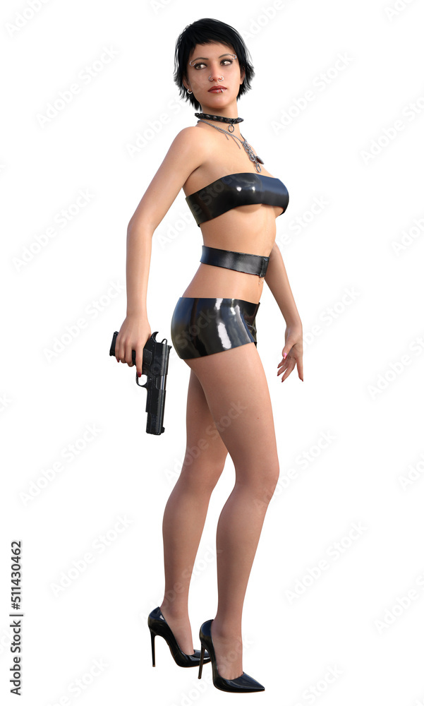 futuristic warrior, girl in black bikini with a gun futuristic warrior, girl in black bikini with a gun